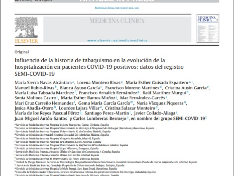 Estudio sobre la influencia del tabaquismo en la evolución del paciente COVID ingresado | Juan Miguel Antón Santos, Medicina Interna