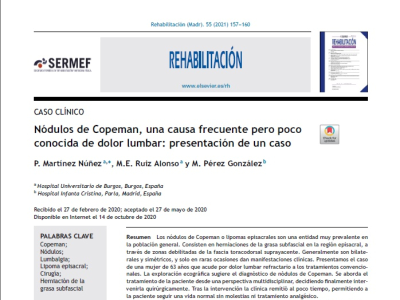 “Nódulos de Copeman, una causa frecuente pero poco conocida de dolor lumbar: presentación de un caso” |  Pérez González M, Radiología y Radiodiagnóstico