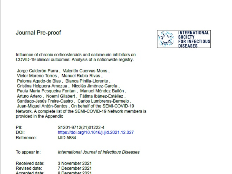 “Influence of chronic corticosteroids and calcineurin inhibitors on COVID-19 clinical outcomes: Analysis of a nationwide registry” | Juan Miguel Antón Santos