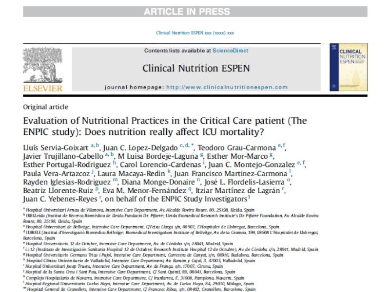 Estudio sobre la mortalidad de las terapias de nutrición artificial durante las estancias en la UCI | Belén Vila García
