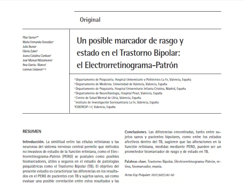 “Un posible marcador de rasgo y estado en el Trastorno Bipolar: el Electrorretinograma-Patrón” | María Fernanda González, Psiquiatría