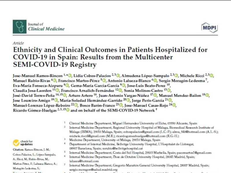 “Ethnicity and “Clinical Outcomes in Patients Hospitalized for COVID-19 in Spain: Results from the Multicenter SEMI-COVID-19 Registry” | José Manuel Casas Rojo, Medicina Interna