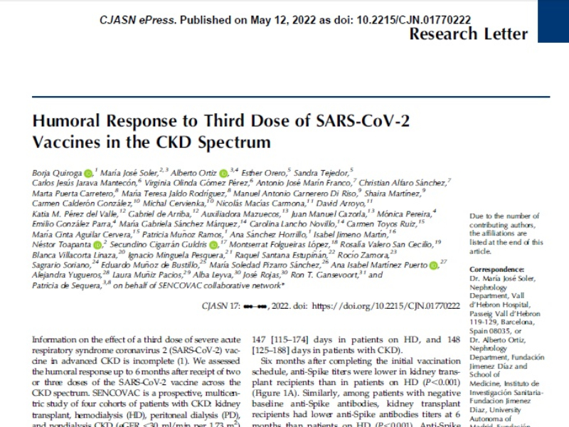 “Humoral Response to Third Dose of SARS-CoV-2 Vaccines in the CKD Spectrum” | Laura Muñiz Pacios, Nefrología