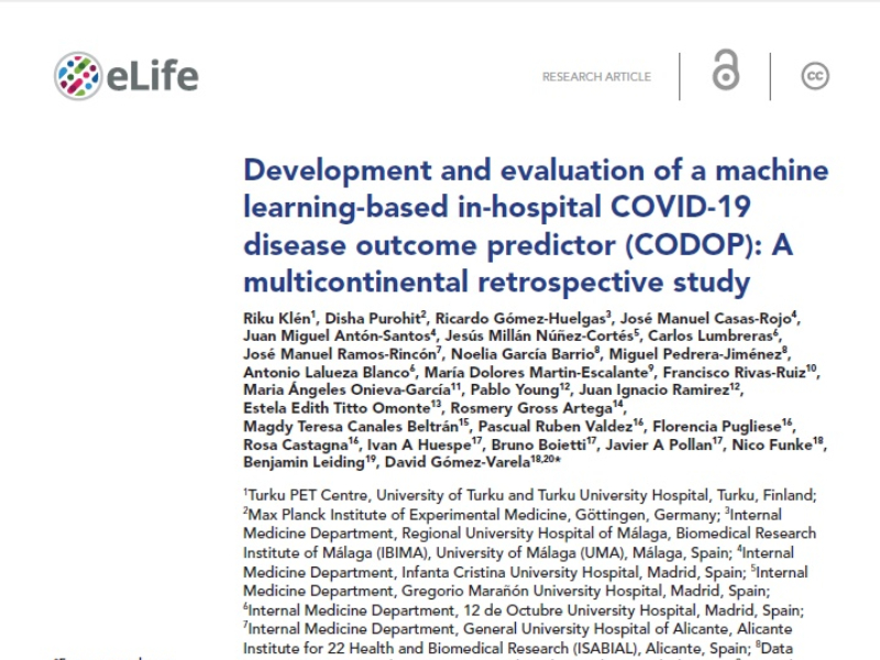 “Development and evaluation of a machine learning-based in-hospital COVID-19 disease outcome predictor (CODOP): A multicontinental retrospective study” |  José Manuel Casas Rojo y Juan Miguel Antón Santos