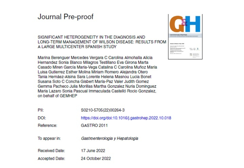 “Significant heterogeneity in the diagnosis and long-term management of Wilson Disease: results from a large multicenter Spanish study” | Nuria Dominguez, Aparato Digestivo