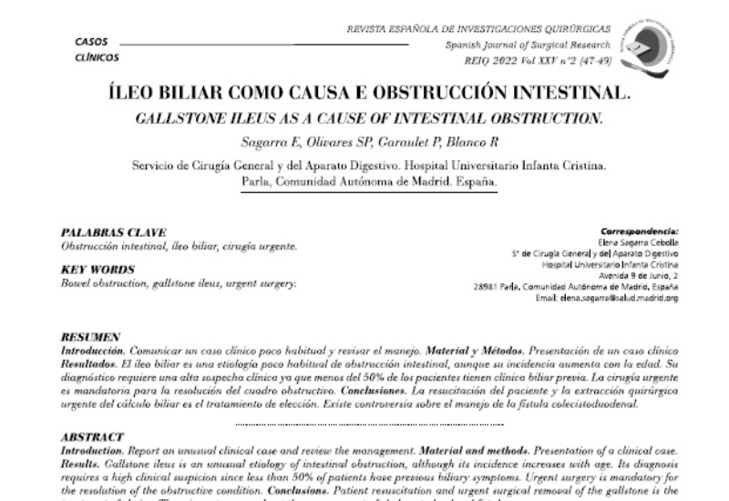 “Íleo biliar como causa de obstrucción intestinal” | Elena Sagarra, Sergio Olivares, Paloma Garaule y Raquel Ríos