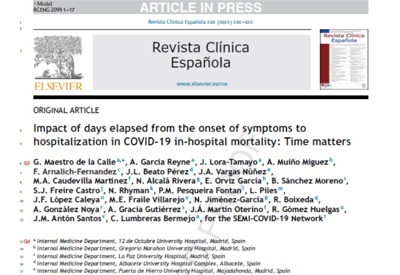 “Impact of days elapsed from the onset of symptoms to hospitalization in COVID-19 in-hospital mortality: time matters” | Juan Miguel Antón, Medicina Interna