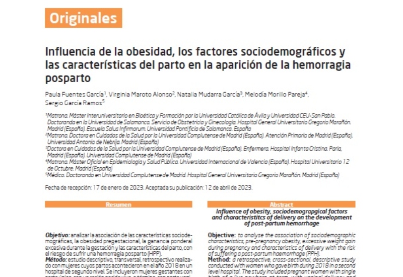 “Influencia de la obesidad, los factores sociodemográficos y las características del parto en la aparición de la hemorragia posparto” | Natalia Mudarra