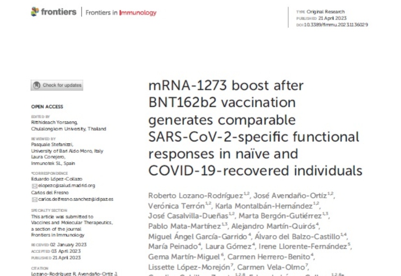 “mRNA-1273 boost after BNT162b2 vaccination generates comparable SARS-CoV-2-specific functional responses in naïve and COVID-19-recovered individuals” | Irene Llorente Fernández, Medicina Intensiva