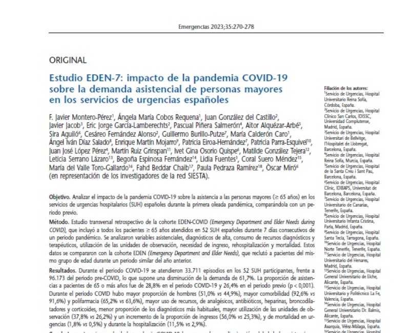“Impact of the COVID-19 pandemic on demand for emergency department care for older patients: the EDEN-7 COVID cohort study” | Angel Iván Díaz Salado, Urgencias