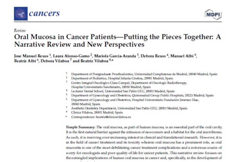 “Oral Mucosa in Cancer Patients-Putting the Pieces Together: A Narrative Review and New Perspectives” | Laura Alonso Gamo, Pediatría