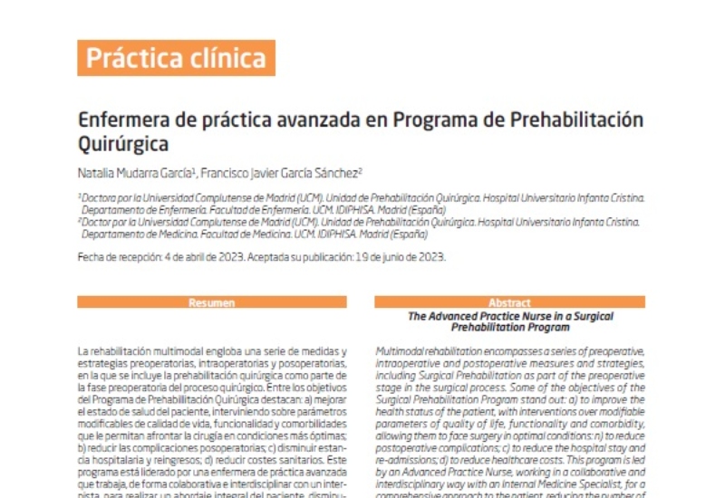 “Enfermera de práctica avanzada en Programa de Prehabilitación Quirúrgica” | Natalia Mudarra, Francisco García