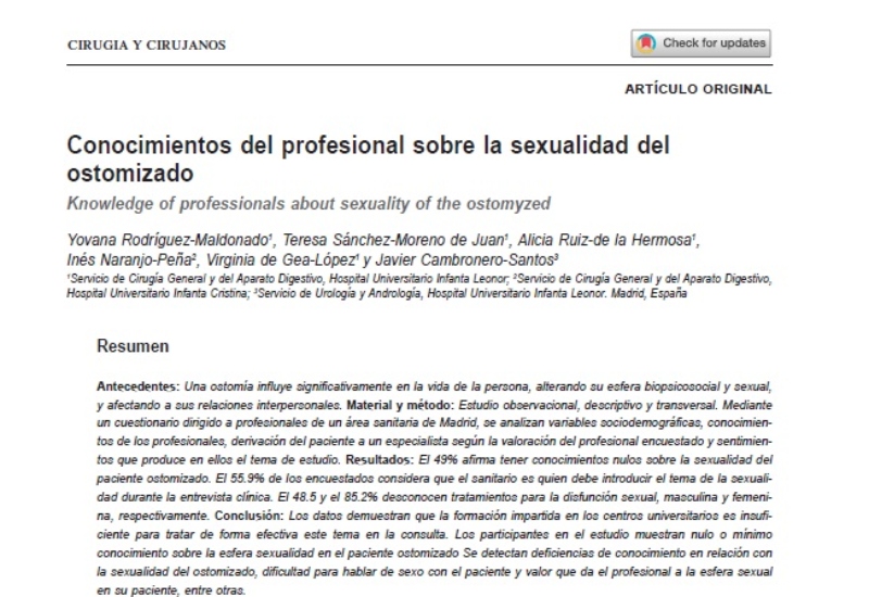 “Knowledge of professionals about sexuality of the ostomyzed” | Inés Naranjo Peña, Cirugía General y del Aparato Digestivo
