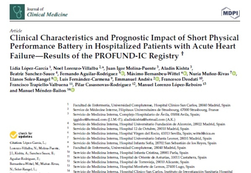 “Clinical Characteristics and Prognostic Impact of Short Physical Performance Battery in Hospitalized Patients with Acute Heart Failure-Results of the PROFUND-IC Registry” | Francesco Deodati, Medicina Interna