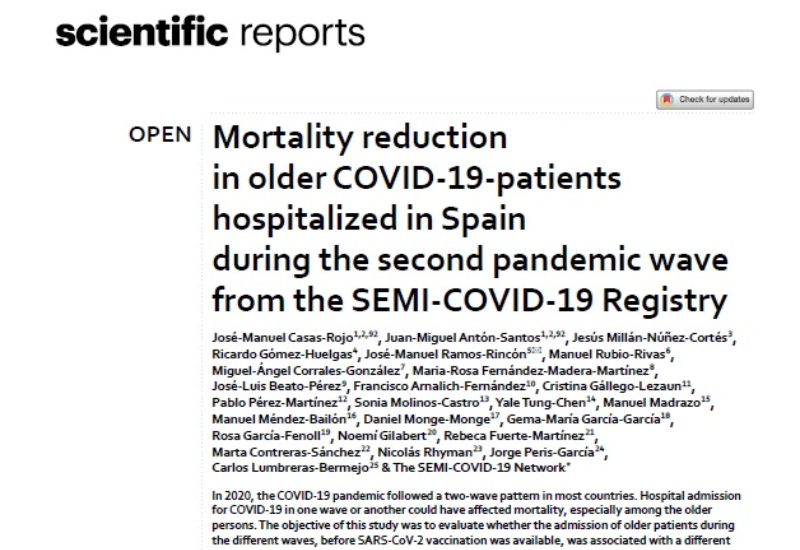 “Mortality reduction in older COVID-19-patients hospitalized in Spain during the second pandemic wave from the SEMI-COVID-19 Registry” | José Manuel Casas Rojo y Miguel Angel Antón Santos, Medicina Interna