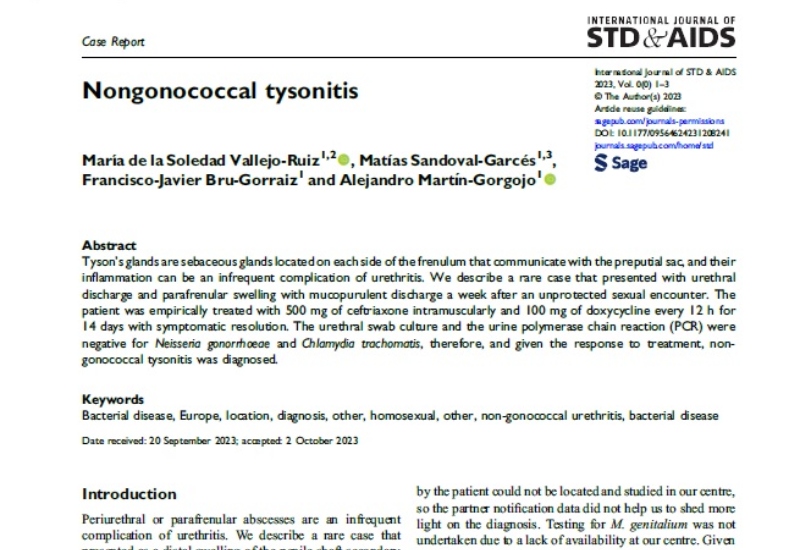 “Nongonococcal tysonitis” | María de la Soledad Vallejo Ruiz, Dermatología