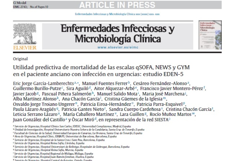 “Predictive usefulness of qSOFA, NEWS and GYM scores in the elderly patient: EDEN-5 study” | Cristina Güemes, Urgencias