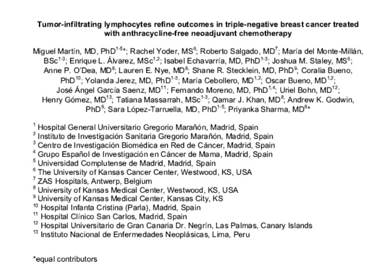 Tumor-infiltrating lymphocytes refine outcomes in triple-negative breast cancer treated with anthracycline-free neoadjuvant chemotherapy | Coralia Bueno, Oncología