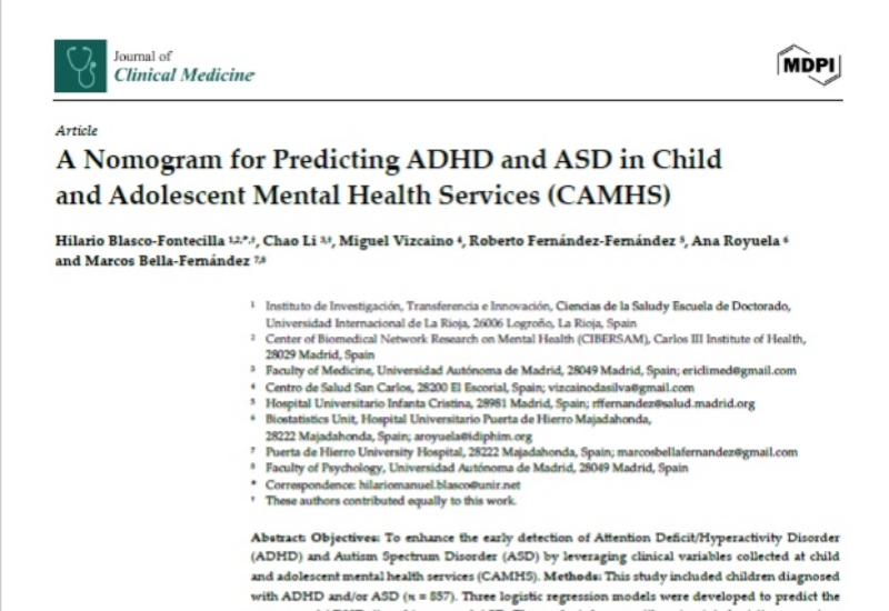 Nomogram for Predicting ADHD and ASD in Child and Adolescent Mental Health Services (CAMHS) | Roberto Fernández, Psiquiatría