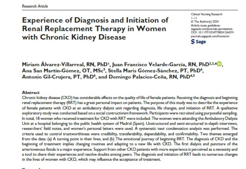 Experience of Diagnosis and Initiation of Renal Replacement Therapy in Women with Chronic Kidney Disease | Miriam Álvarez Villareal, Diálisis