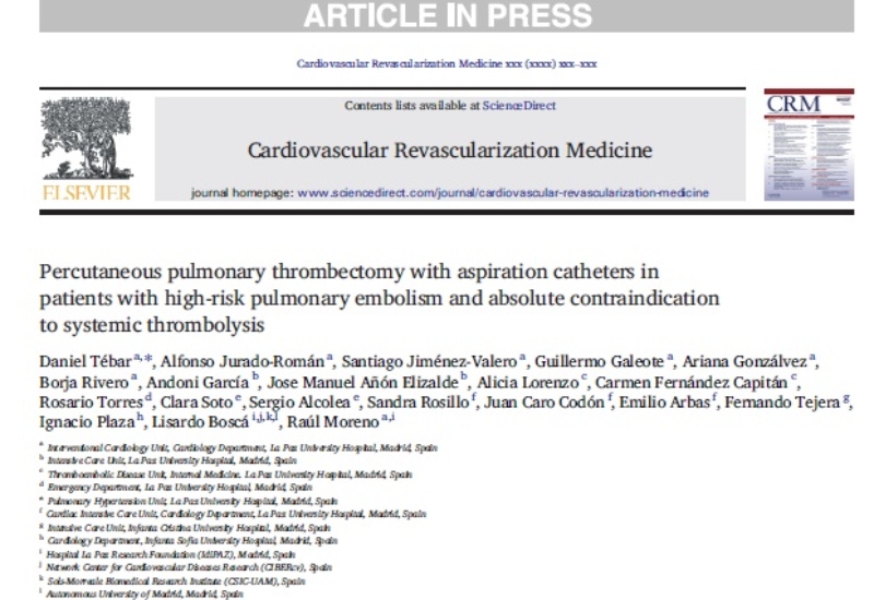 “Percutaneous pulmonary thrombectomy with aspiration catheters in patients with high-risk pulmonary embolism and absolute contraindication to systemic thrombolysis” | Fernando Tejera, Medicina Interna