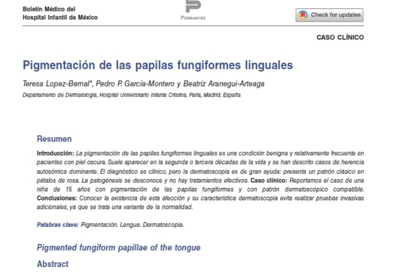 “Pigmentación de las papilas fungiformes linguales” | Teresa López Bernal, Pedro García Montero y Beatriz Aranegui Arteaga, Dermatología