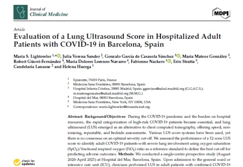 “Evaluation of a Lung Ultrasound Score in Hospitalized Adult Patients with COVID-19 in Barcelona, Spain” | María Mateos, Medicina Interna