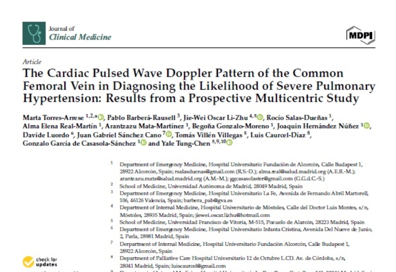 “The Cardiac Pulsed Wave Doppler Pattern of the Common Femoral Vein in Diagnosing the Likelihood of Severe Pulmonary Hypertension: Results from a Prospective Multicentric Study” | Davide Luordo, Urgencias