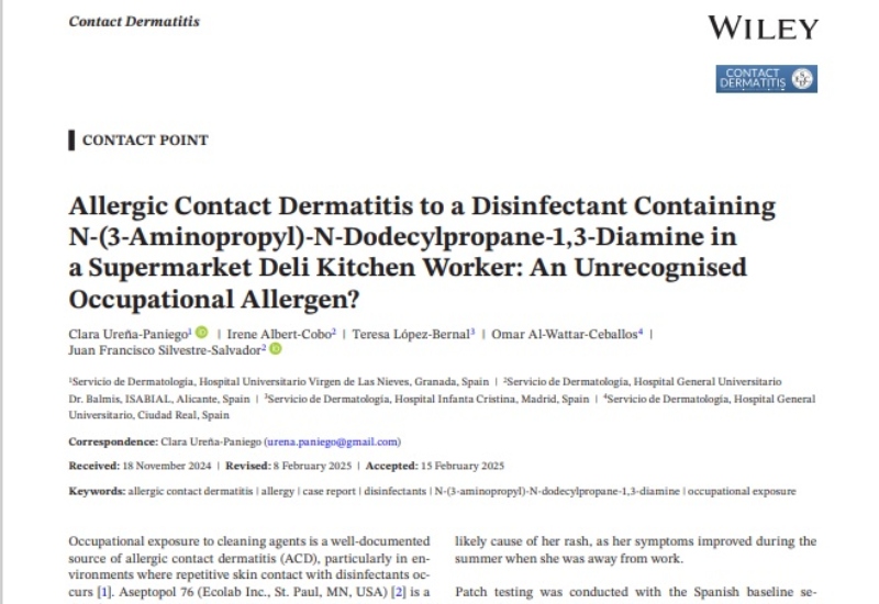 “Allergic Contact Dermatitis to a Disinfectant Containing N-(3-Aminopropyl)-N-Dodecylpropane-1,3-Diamine in a Supermarket Deli Kitchen Worker: An Unrecognised Occupational Allergen? | Teresa López Bernal, Dermatología