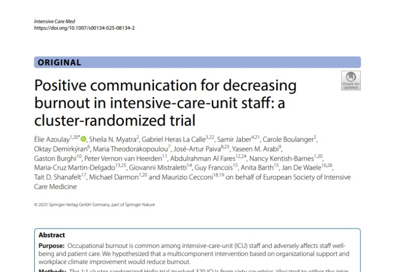 “Positive communication for decreasing burnout in intensive-care-unit staff: a cluster-randomized trial” |Eva Manteiga y Roberto Gómez Santos, Medicina Intensiva