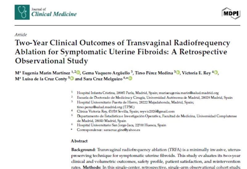 Two-Year Clinical Outcomes of Transvaginal Radiofrequency Ablation for Symptomatic Uterine Fibroids: A Retrospective Observational Study | Martía Eugenia Marín Martínez, Obstetricia y Ginecología
