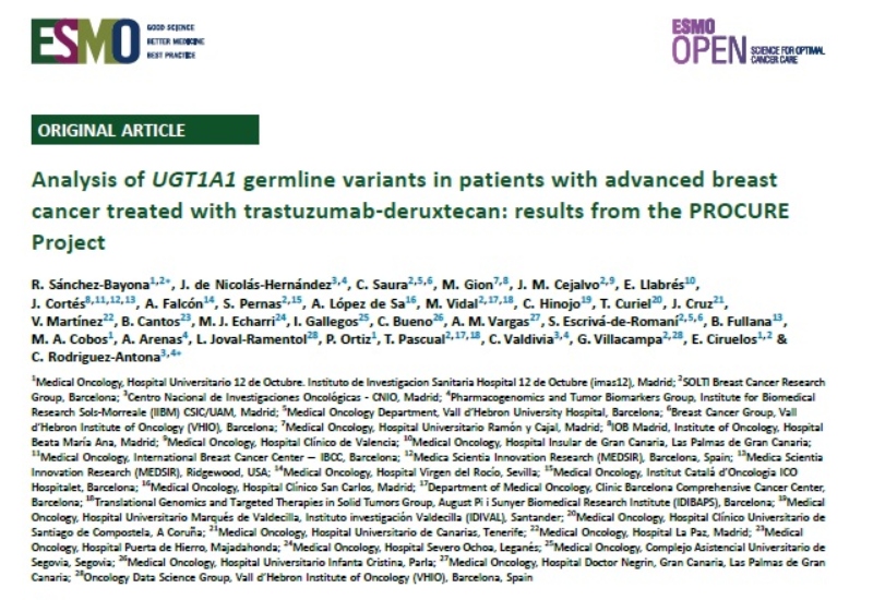 “Analysis of UGT1A1 germline variants in patients with advanced breast cancer treated with trastuzumab-deruxtecan: results from the PROCURE Project” | Coralia Bueno, Oncología