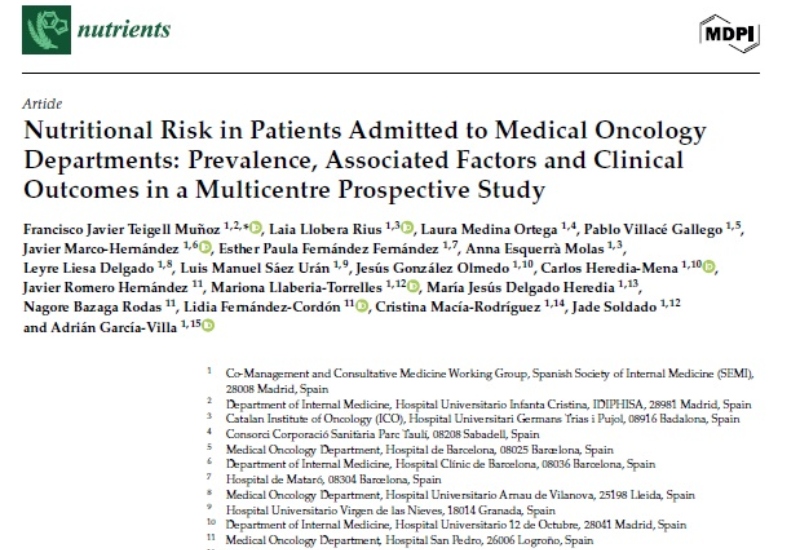 “Nutritional Risk in Patients Admitted to Medical Oncology Departments: Prevalence, Associated Factors and Clinical Outcomes in a Multicentre Prospective Study” | Francisco Javier Teigell Muñoz, Medicina Interna