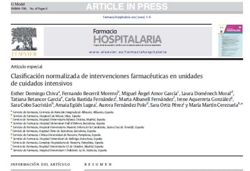 “Clasificación normalizada de intervenciones farmacéuticas en unidades de cuidados intensivos” | Miguel Ángel Amor, Farmacia