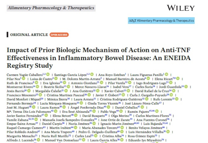 mpact of Prior Biologic Mechanism of Action on Anti-TNF Effectiveness in Inflammatory Bowel Disease: An ENEIDA Registry Study | Daniel Martín, servicio de Digestivo